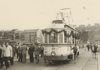 Einweihung der Malstatter Brücke und Eröffnungsfahrt der Linie 14 mit TW 22, 1955