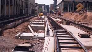 1996, Bauarbeiten am Saarbrücker Hauptbahnhof Saarbahn, Hauptbahnhof, Bauarbeiten, 1996