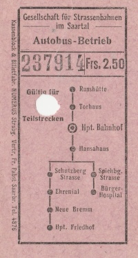 Einer der ersten Fahrscheine nur für den Bus ab 1925 mit den wenigen, ersten Strecken